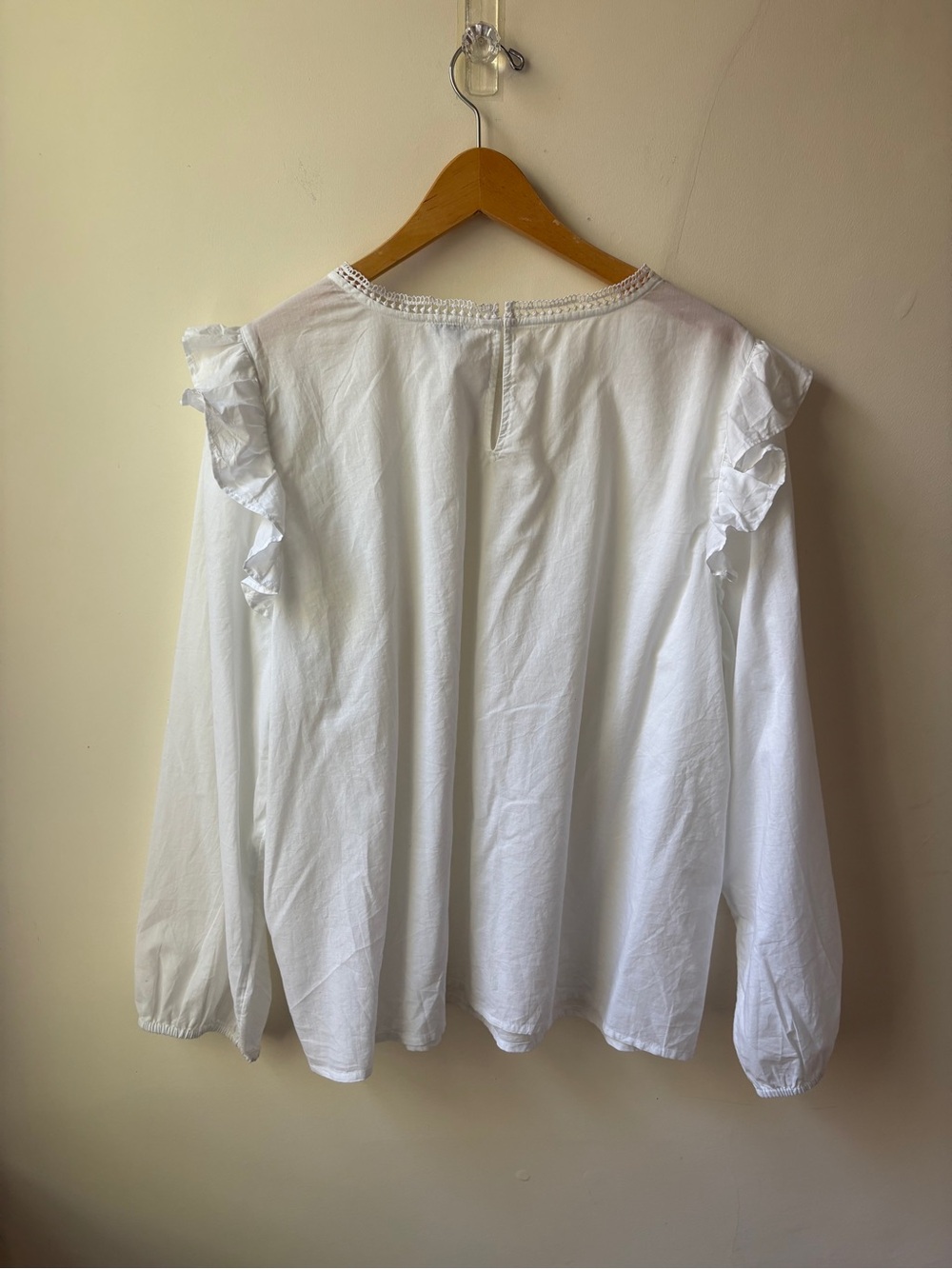 NWT J. Crew White Ruffle-Shoulder Long Sleeve Blouse - Picture 11 of 13